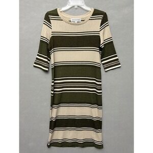 VTG Emma & Michele Dress Women's 12 Y2K Bodycon Stretch 3/4 Sleeve Striped Maxi